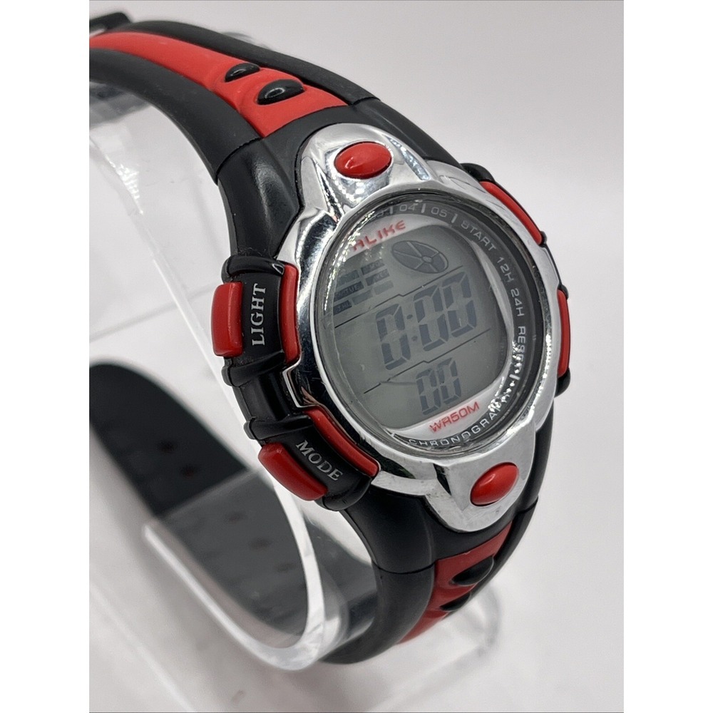 ALIKE Kid's Digital Sports Watch Black/Red Plastic Band- New Battery